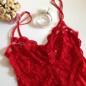 Vintage Red Lace Bodysuit w/ Matching Short Kimono